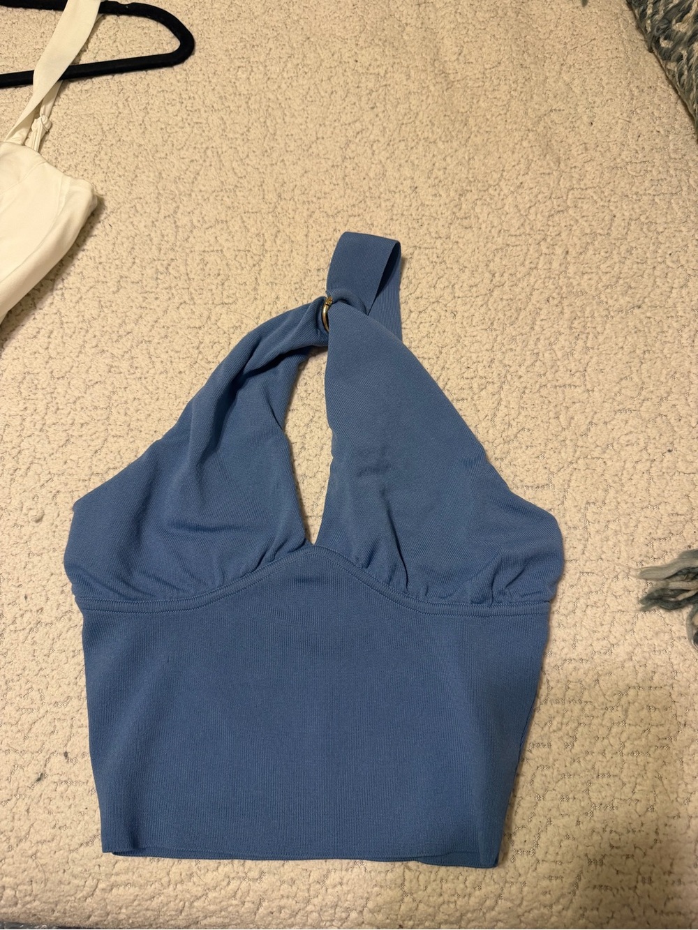 Zara Blue Halter Ring-Accent Crop Top